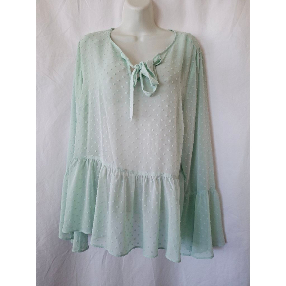 Primark Green swiss dot sheer bohemian Size 16 peplum fairy Y2K medieval blouse - Picture 1 of 7